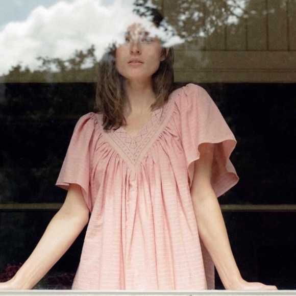 Christy Dawn the Maribel Dress in Ojai Sunset Pink Embroidered V-neck Midi Maxi - Picture 2 of 5